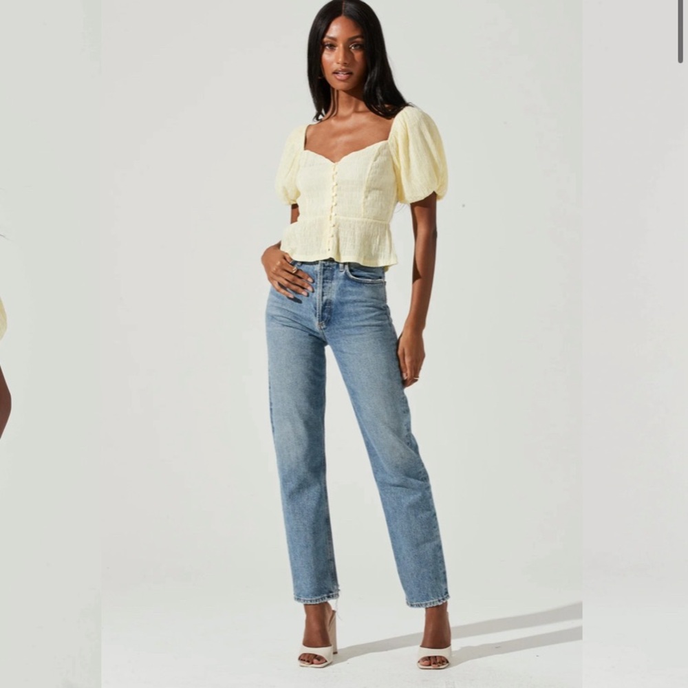 Astr The Label Bubble Short Sleeve Button Front T… - image 1